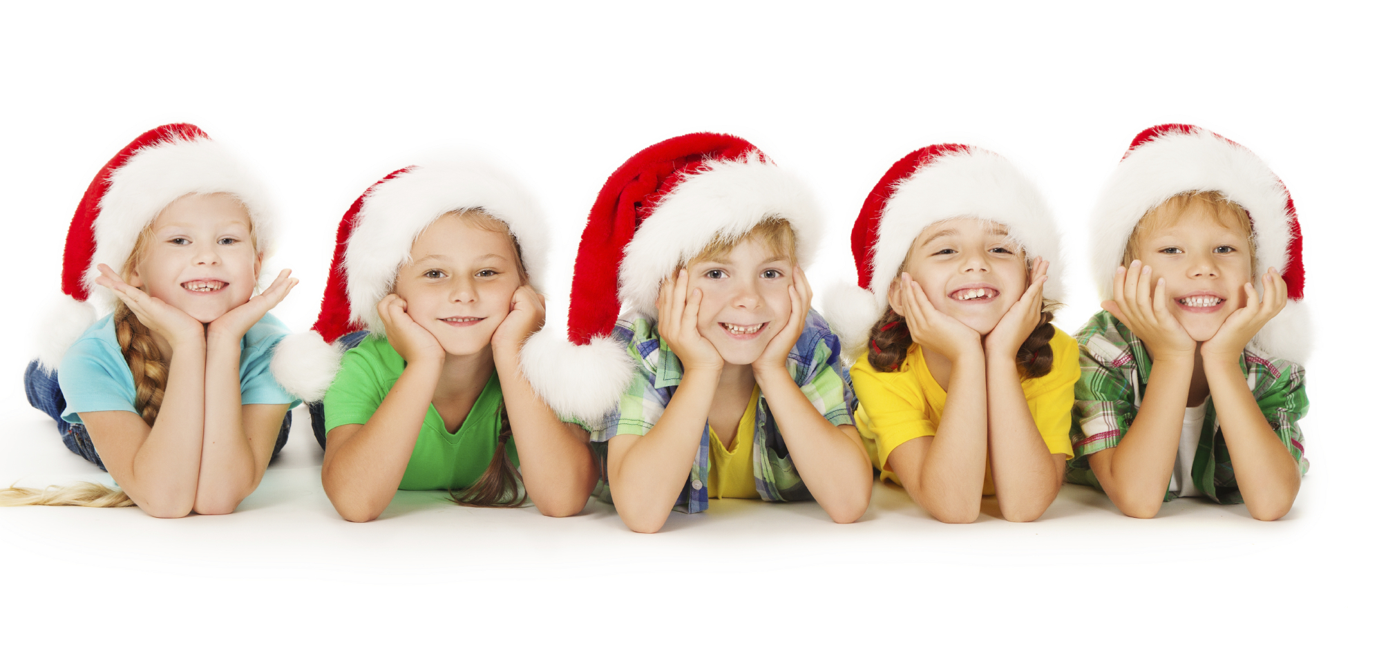 group of happy christmas kids in santa hat lying down white background cokesbury church - Kids Christmas group of happy christmas kids in santa hat lying down white background cokesbury church - Kids Christmas