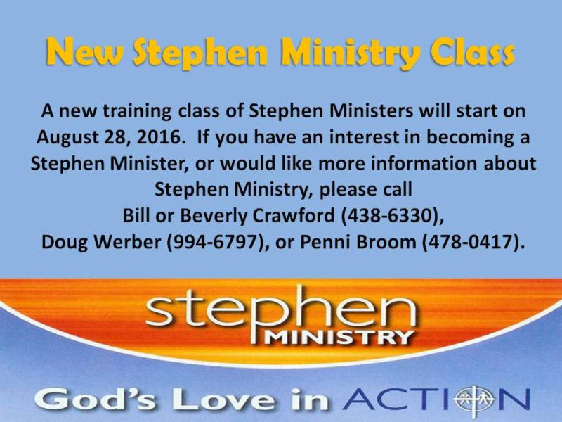 August 28th New Stephen Ministry Classes Start Cokesbury Church
